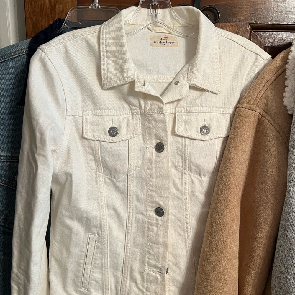 Marine layer white denim jacket, worn once condition
